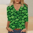 thumbnail image 1 of TaTaai Women St. Patrick's Day Fashion Print V-Neck 3/4 Sleeve T-Shirt Loose Casual Top Ladies Spring Holiday Street Wear Lightweight Breathable Non-See-Through No Fading Soft Top Gift, 1 of 5