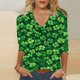 thumbnail image 1 of TaTaai Women St. Patrick's Day Fashion Print V-Neck 3/4 Sleeve T-Shirt Loose Casual Top Ladies Spring Holiday Street Wear Lightweight Breathable Non-See-Through No Fading Soft Top Gift, 1 of 5