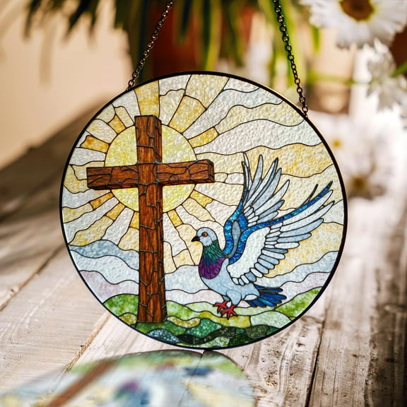 Stained Glass Cross And Dove Suncatcher Christian Window Decor Gift For Mom 4318276689 9071