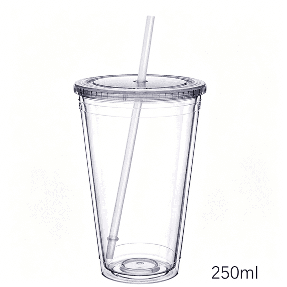 BPPEG 12Oz Clear Acrylic Double Wall Tumbler with Lid and Straw, 1 Pack, Reusable Plastic Travel Cup for Coffee, Fruit Juice & Cold Drinks