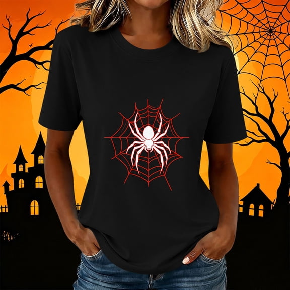 Dolkfu Tops for Women Trendy Short Sleeve Halloween Black Crew Neck T-Shirts Graphic Prints Relaxed Fit Refined Animal Tops Black,L