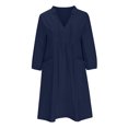 thumbnail image 4 of BLVB Womens V Neck Cotton Casual Loose Tunic Summer Fall Dresses Beach Sundress Vacation Dress 3/4 Sleeve Pocket, 4 of 6