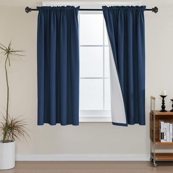 AIR-100% Blackout Curtains 45 inches Length Blackout Window Treatment Panels for Nursery Thermal Insulated Rod Pocket Drapes for Short Window, 2 Panels, 52 inches Width Each Panel, Navy