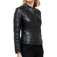 thumbnail image 2 of Womens Genuine Lambskin Leather Jacket Motorcycle Biker Leather Jacket Black W102, 2 of 4