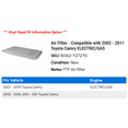 thumbnail image 2 of Air Filter - Compatible with 2002 - 2011 Toyota Camry ELECTRIC/GAS 2003 2004 2005 2006 2007 2008 2009 2010, 2 of 2