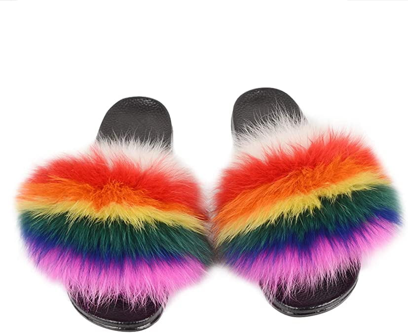 Women's Fur Slides Furry Slide Sandal for Outdoor Fur Slippers