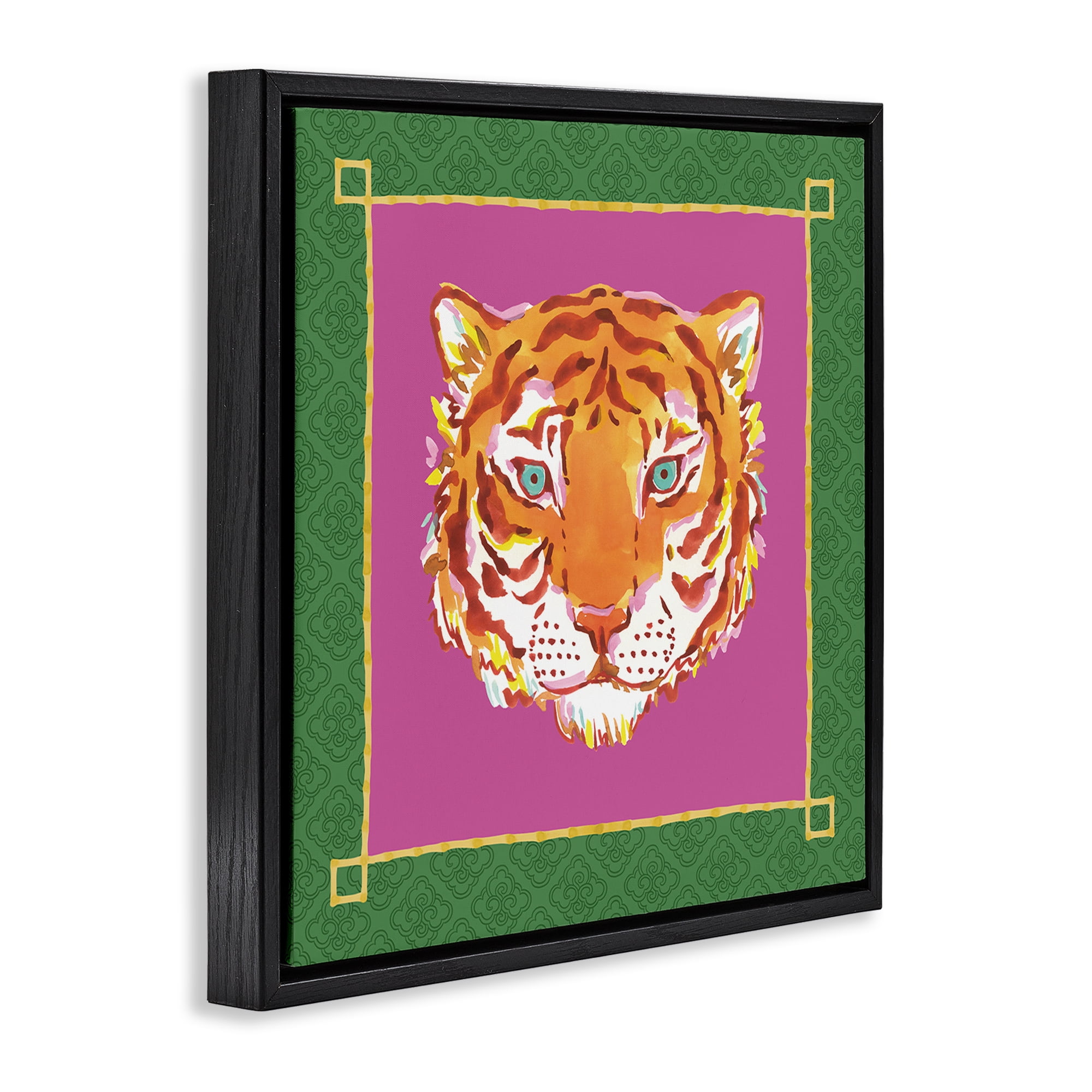 Stupell Industries Bordered Exotic Tiger Portrait Black Framed Floater Canvas Wall Art, design by Karolina Sato