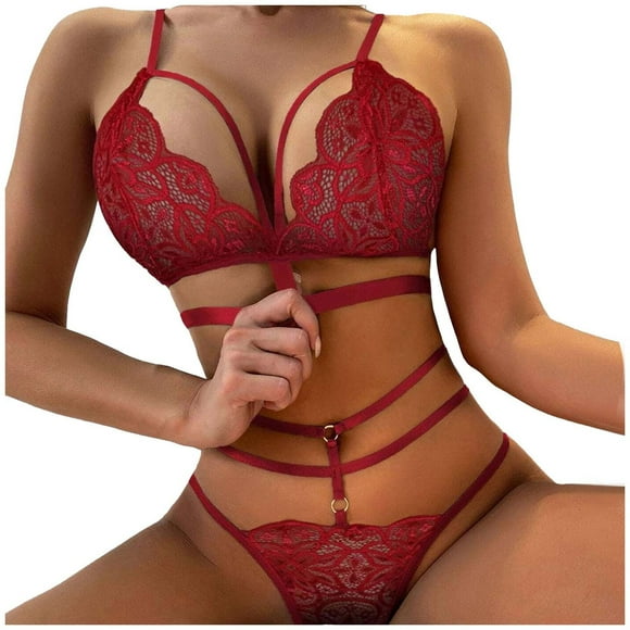 EQWLJWE Christmas Deals 2023! Lingerie for Women Garter Set,Sexy Lace Lingerie,Sheer Matching 2 Piece Lingerie Set Women's Boudoir Outfits Lingerie Sets Women Christmas