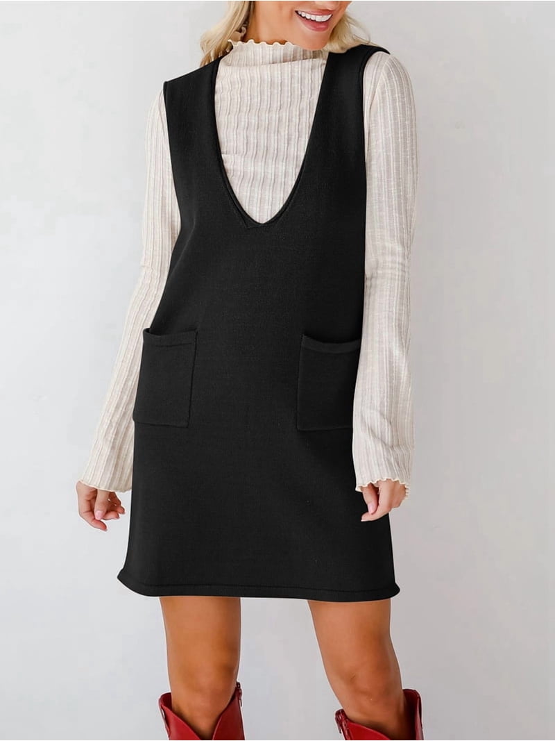 black short sleeve sweater dress Funnel Neck Sweater Dress - main image 1
