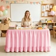 thumbnail image 4 of 75x180cm Pink Pleated Ruffled Teacher Desk Skirt Washable Table Cover For Back To School Classroom Kitchen Party Cabinet Decoration, 4 of 4