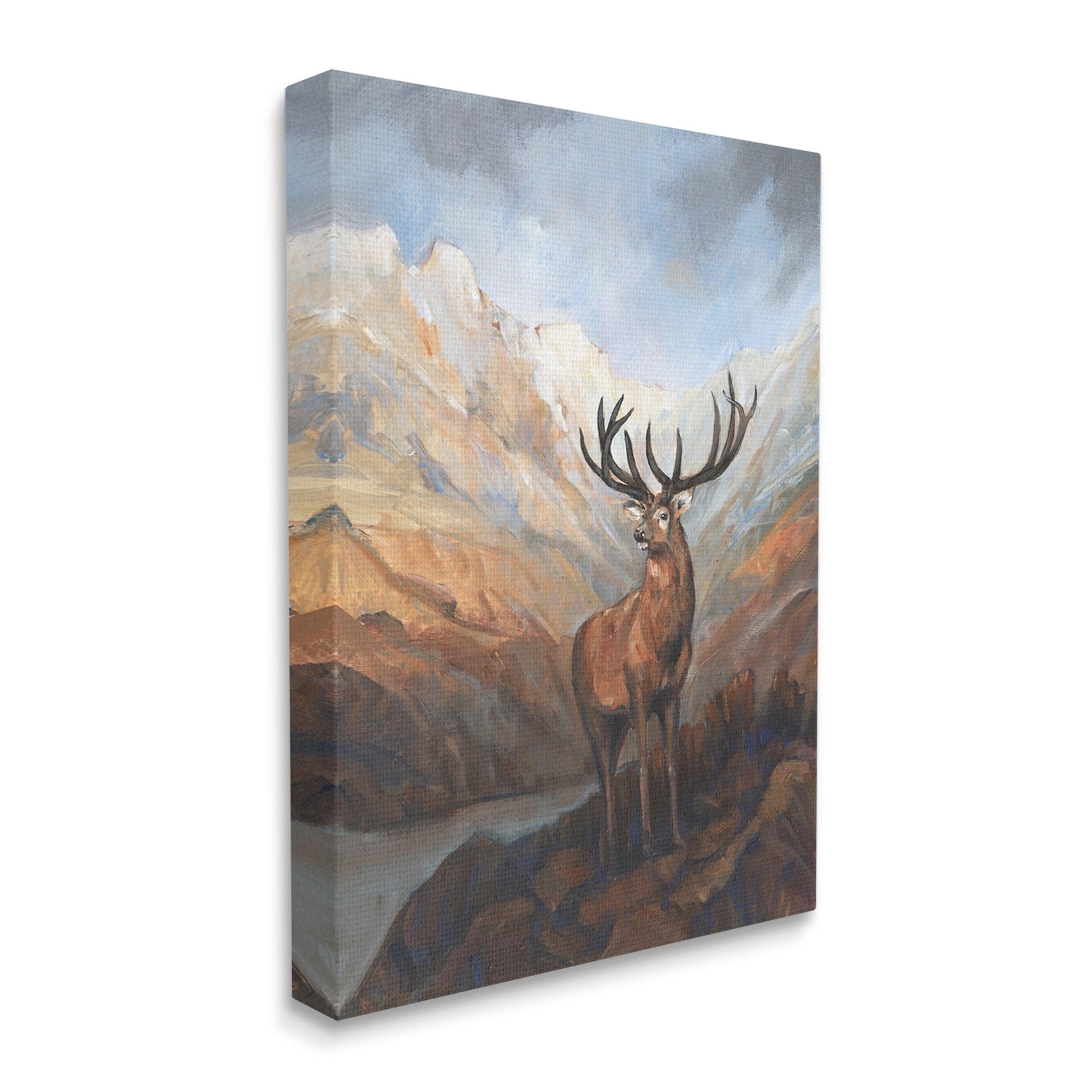 Stupell Wild Deer Breathtaking Mountain View Animals & Insects Painting Gallery Wrapped Canvas Print Wall Art