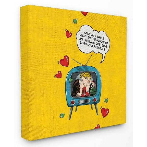Stupell Industries Fairytale Love Vintage Comic Book Yellow Blue Design Canvas Wall Art by Ester Kay