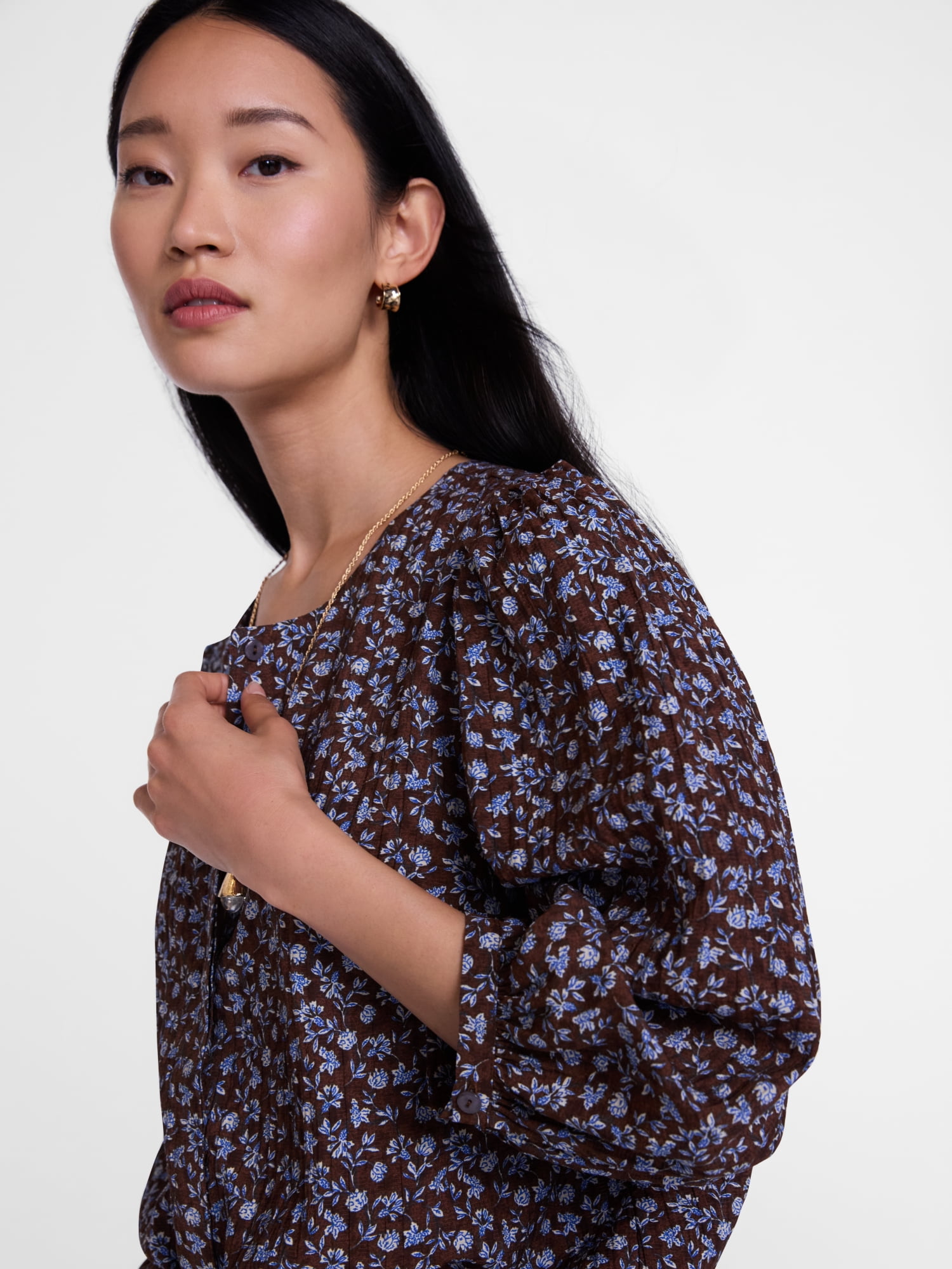 Scenario Women's and Women's Plus Blouse with 3/4-Length Puff Sleeves, Sizes XS-4X