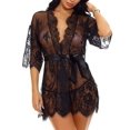 thumbnail image 4 of Women's Lace Kimono Robe Babydoll Lingerie Mesh Nightgown, 4 of 6