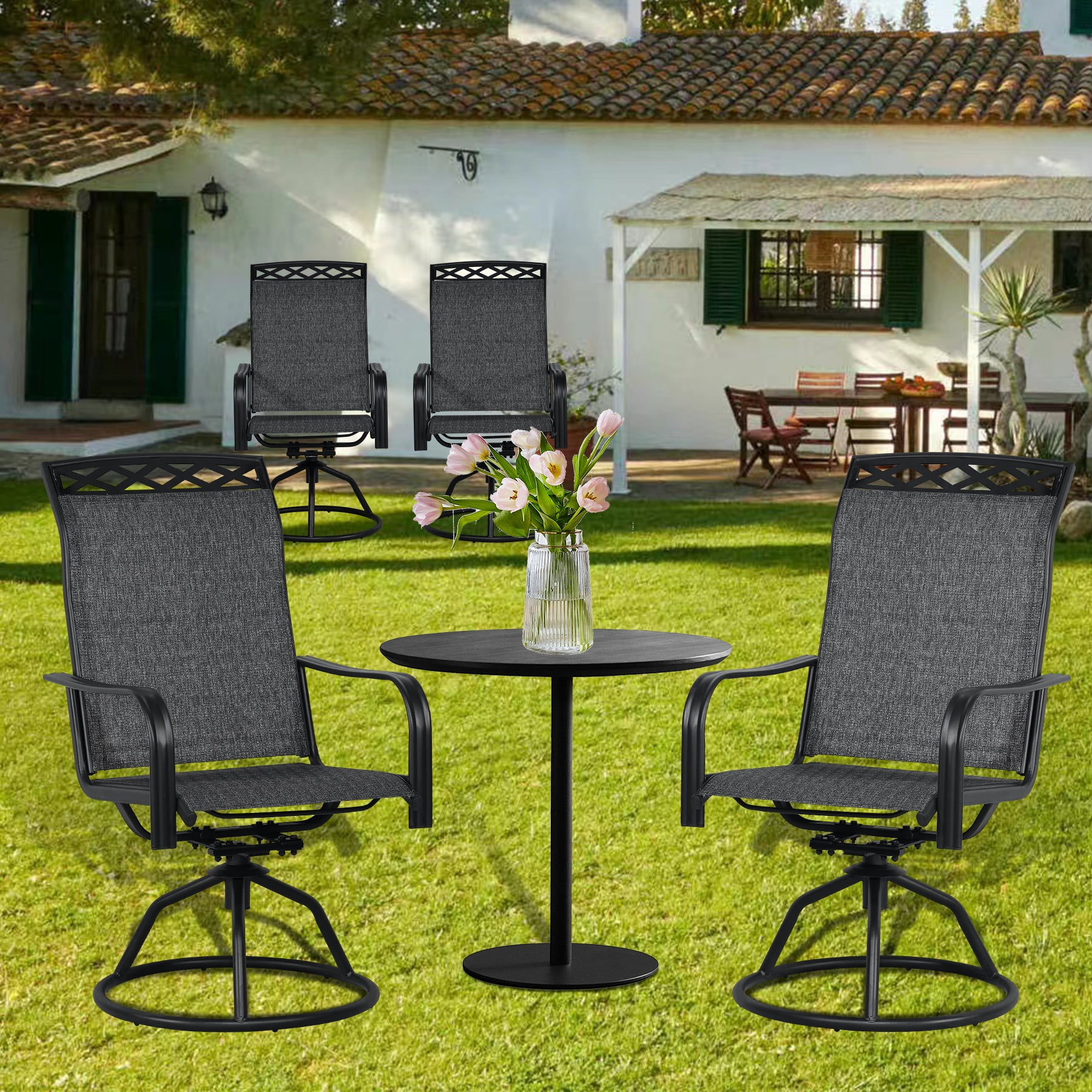 Patio Swivel Dining Chairs Set of 2,Outdoor Swivel Rocker Patio Chairs with All Weather Textilene High Back Metal Frame,for Backyard, Porch, Garden & Lawn