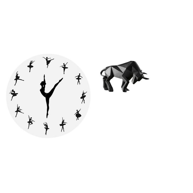 Reloj de pared,Reloj de pared con bailarina,reloj decorativo colgante.,Relojes de pared silenciosos Reloj decorativo de tiempo silencioso,Estatua del toro,Estatua de