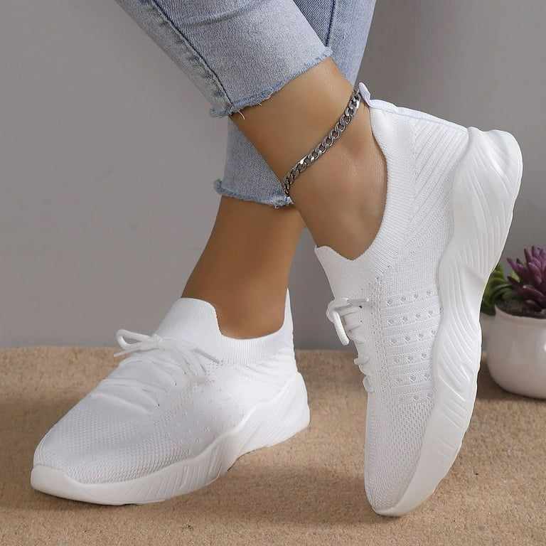 ELABCH Sneakers for Women Plus Size Casual Mesh Breathable Lacing Thick Soled Shoes Walk Running Sports Shoes Slip On Walking Sneakers Non Slip Women s Fashion Tennis Sneakers Lightweight Walmart