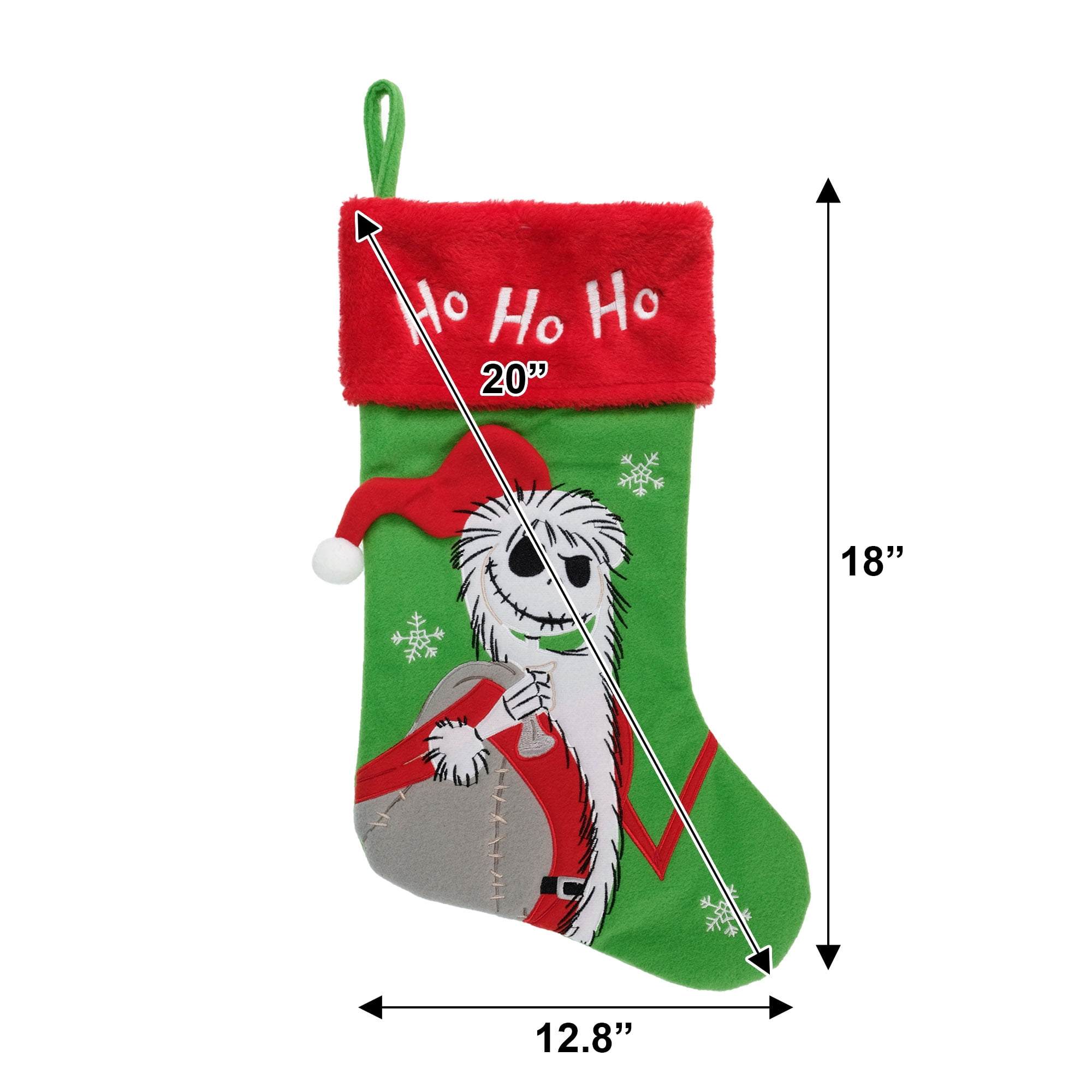 Jack Skellington 20 Inch Applique Christmas Stocking with Red Fuzzy Cuff
