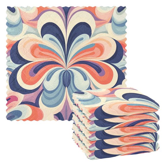 6 Pieces of Kitchen Towels 11x11Inch Kitchen Dish Cloths Kitchen Dish Towels Reuseable Cleaning Cloths Blue Flower Pattern