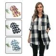 thumbnail image 2 of Camisa a cuadros para mujer con mangas largas enrolladas Bolsillos con botones Cuello vuelto MABOTO Negro/3X-grande, 2 of 7