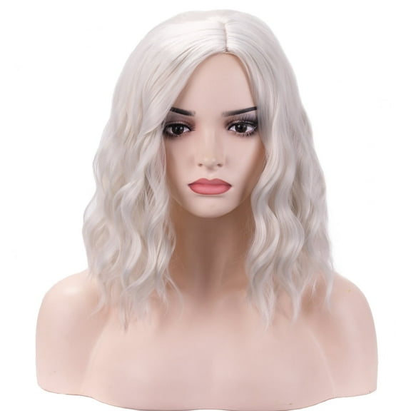 RightOn Silver Wig Short Curly Wig Bob Wig Silver White Wigs for Women Beach Wave Wigs with Wig Cap