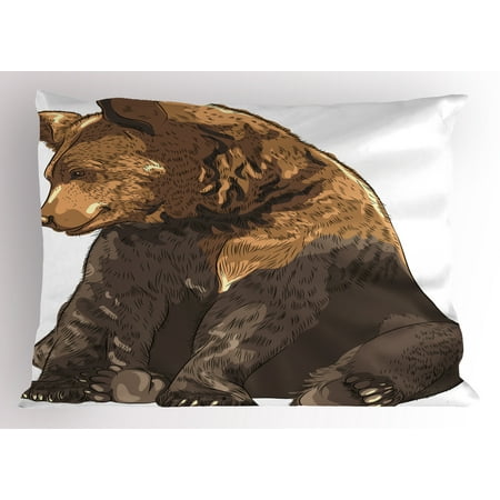Big Pillows For Sitting Bear Pillow Sham Big and Cute Mammal Sitting Smiling Wildlife Beast Nature Inspired Cartoon Mascot, Decorative Standard Queen Size Printed Pillowcase, 30 X 20 Inches, Taupe Brown, by Ambesonne ()