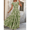 thumbnail image 4 of EASYBRA Women Retro Floral Print V Neck Short Sleeve Maxi Dress Elegant Casual A Line Summer Dress, 4 of 5
