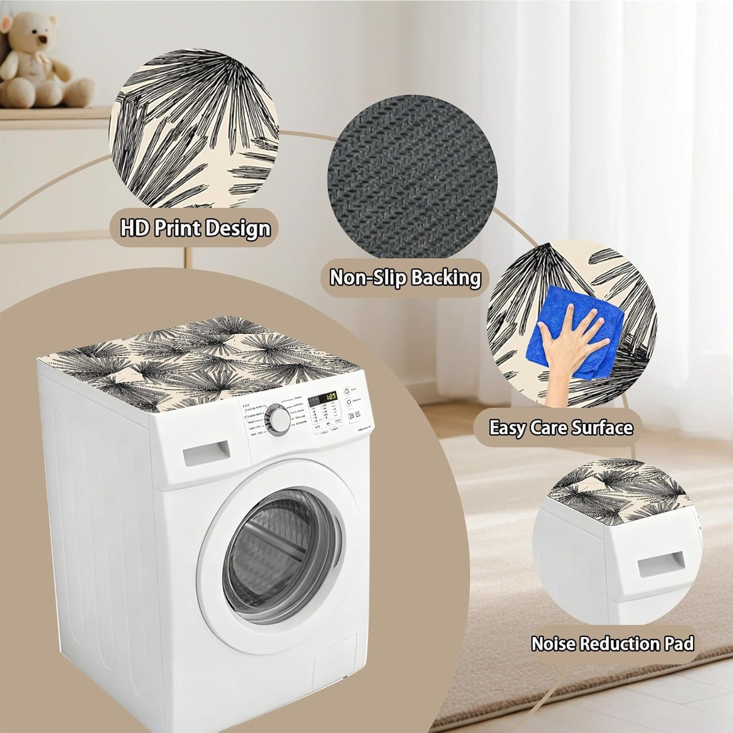 Washer Dryer Top Cover Mat, Non-Slip Laundry Room Decor, Laundry Room Kitchen Appliance Decor Protector, 23.6x19.7in