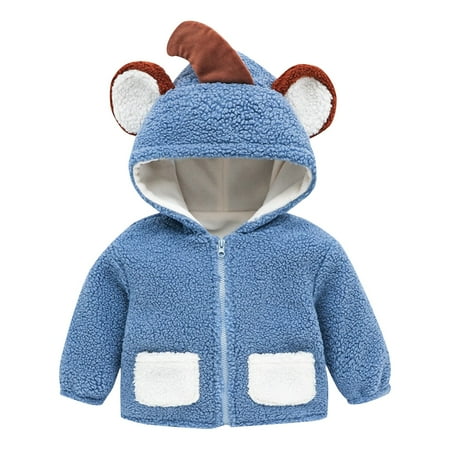 

QWERTYU Infant Baby Toddler Kids Boy Girls Fall Winter Long Sleeve Outerwear Ears Faux Fur Hooded Jackets Zip Up Color Block Coat 6M-5Y