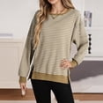 thumbnail image 2 of HNMKIU Chandail Col Rond à Blocs de Couleur pour Femmes, Chandail Ample Décontracté à Capuche pour Automne Hiver Saison Kaki, TG, 2 of 4