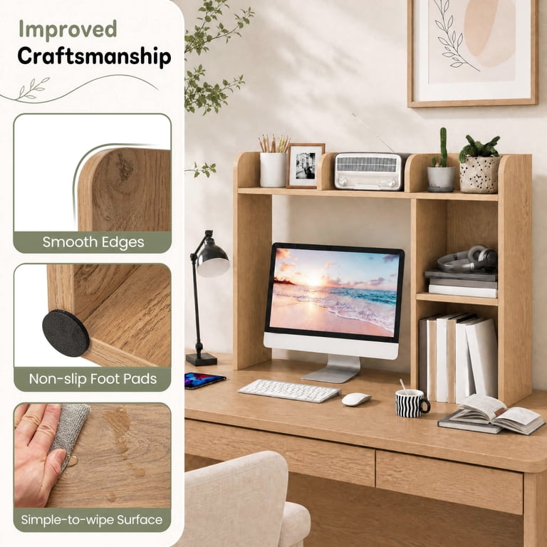 Costway Desk Bookshelf Organizer, Natural Wood photo 8