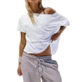 thumbnail image 3 of Czanzd Women's Oversized Off-Shoulder T-Shirt Loose Fit Casual Short Sleeve Top,White,XL, 3 of 6