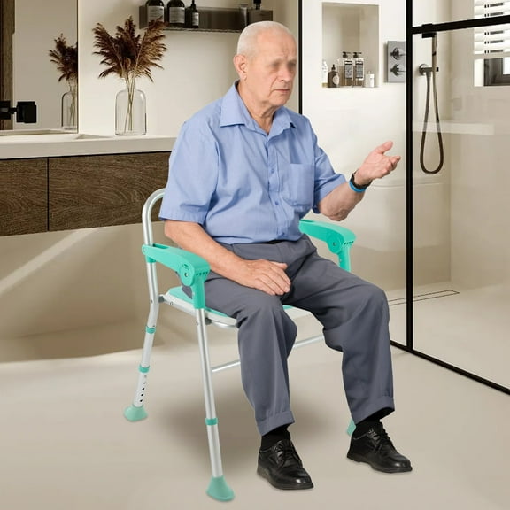 Foldable Shower Chair with Arms,Folding Shower Chair 5-Level Adjustable for Private Washing,for Elderly,Disabled,Pregnant,Heavy Duty Elderly Shower Chair