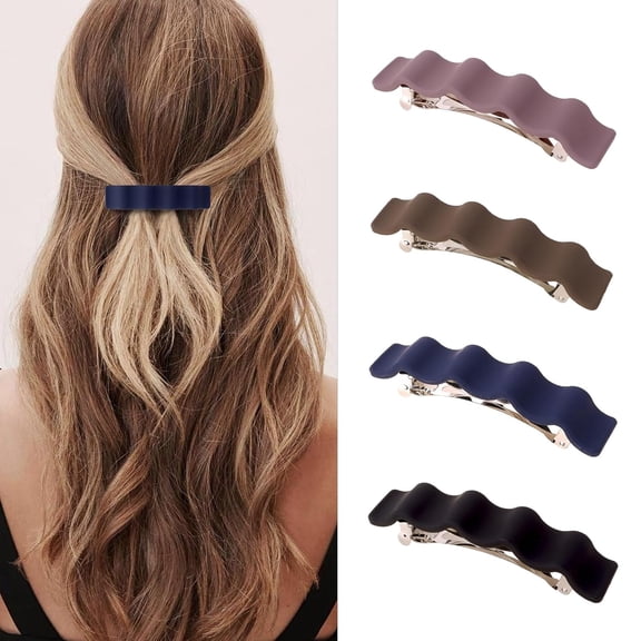 Wavy French Hair Barrettes for Women Girls, 4Pcs Non-Slip Matte Barrette, Durable Barrettes for Fine Thin Thick Hair