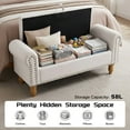 thumbnail image 3 of 55''W Storage Bench for Queen Bed End of Bed, Mid-Century Linen Upholstered Bench with Rolled Armed, Beige, 3 of 6