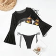 thumbnail image 6 of UTSJKR Set of 3 Women Swimwear Triangle Bikinis Swimsuit with Mesh Crop Top Long Sleeve Neck Bikinis Top and Shorts Black M, 6 of 9