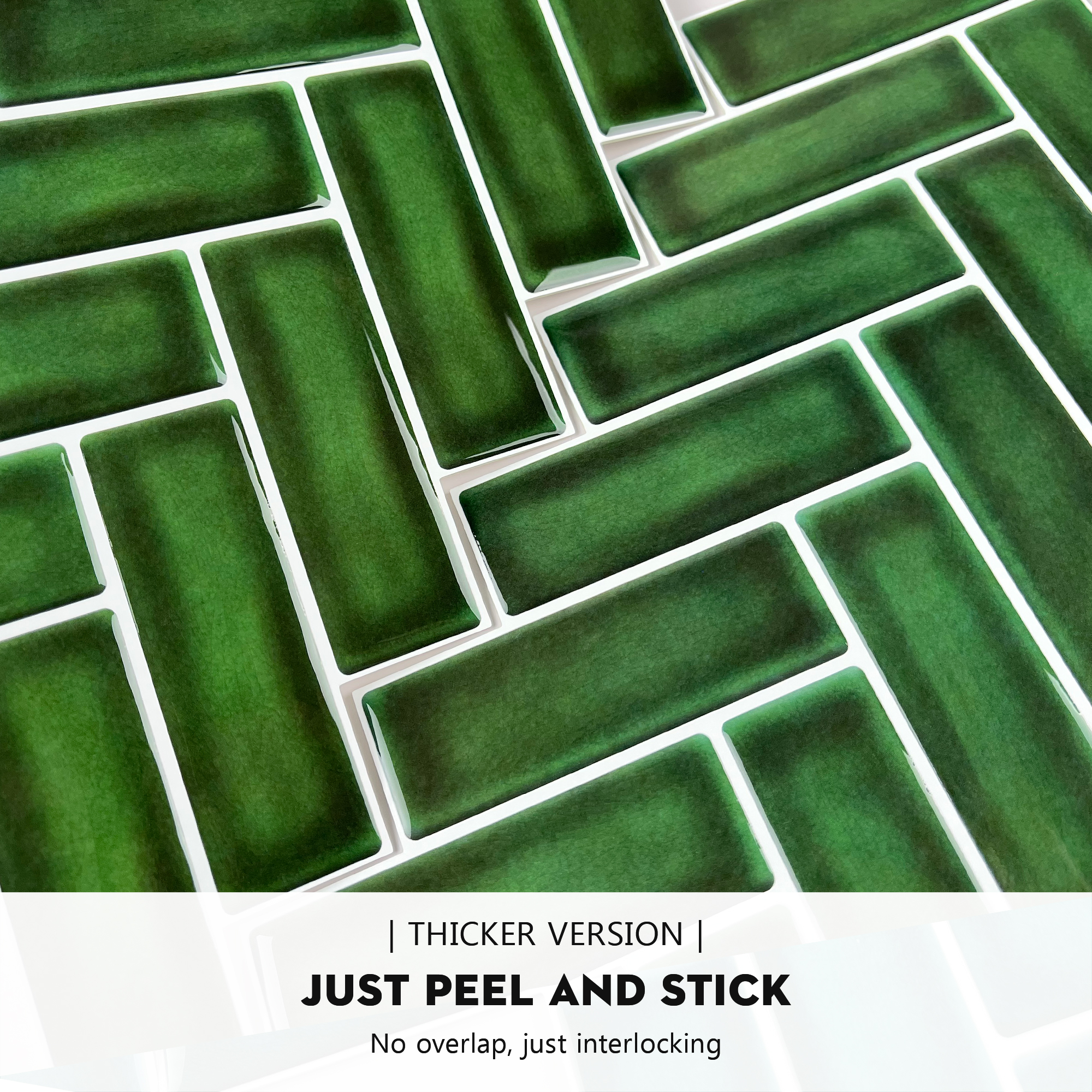 Herringbone Peel and Stick Backsplash, 10-Sheet Self Adhesive Stick on Wall Tiles for Kitchen Bathroom (Green)