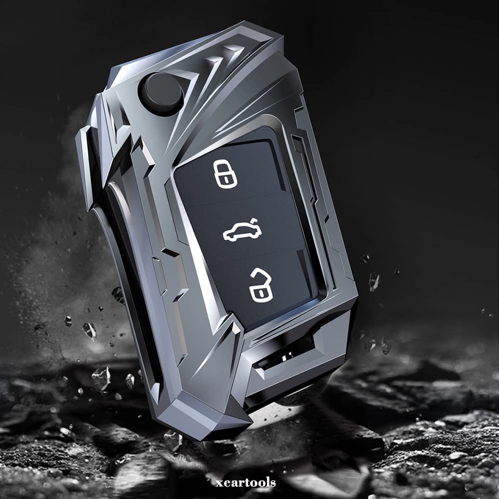 Autek for VW Key Fob Cover Case Protector Fit for VW Volkswagen 2016-2017 Golf Polo GTI 2018 2019 Tiguan Keyless Entry Remote with Key Chain (Silver)