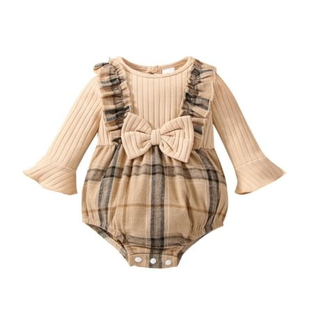 

Baby Girl Fashion Clothes Set Long Sleeve Plaid Printed Girls Bodysuit Rompers Jumpsuit Set
