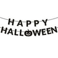 thumbnail image 2 of Party Decoration, Happy Pumpkin Ghost Pull Flag Banner With Black Background Jack-O'-Lanterns Bats And Ghosts Decorative Striped Borders, Multiple Styles, 2 of 8