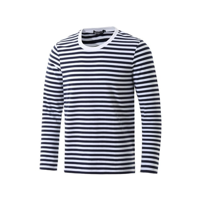 INSPIRE CHIC T-Shirt pour Homme à Rayures Col Ras du Cou Manches Longues Chandail Haut 46 Bleu Marine