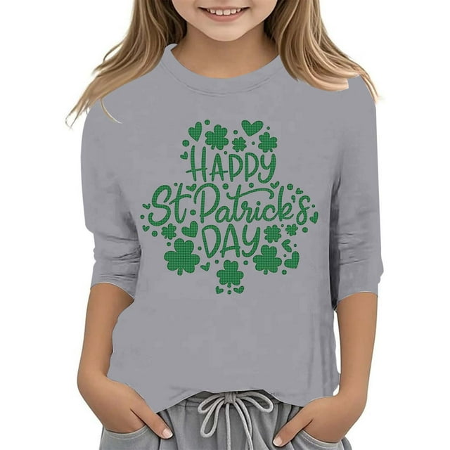 Chemises pour Filles Soyez Simplement des Vêtements T-Shirt Graphique pour Filles Jour de la Saint-Patrick à la Mode Polyvalent Col Rond Manches 3/4 Décontracté