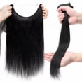 thumbnail image 4 of Benehair Human Hair Extensions Wire In Headband Hiddien Secret No Clip Weft One Piece Remy Hair Straight Women Black, 4 of 13