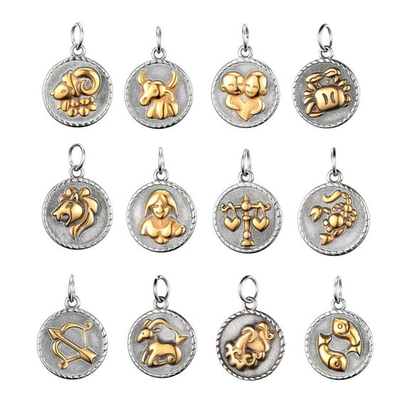 1 set 316 Surgical Stainless Steel Pendants Flat Round with Horoscope/Twelve Constellation/Zodiac Sign Golden Stainless Steel color 21x18x3mm Hole: 5mm 12pcs/set