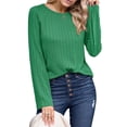 thumbnail image 2 of Camisetas de Larga para Mujer, Ropa de Moda de Otoño, Tops Modernos, Camiseta Básica de Punto con Cuello Redondo Verde Brillante M, 2 of 10