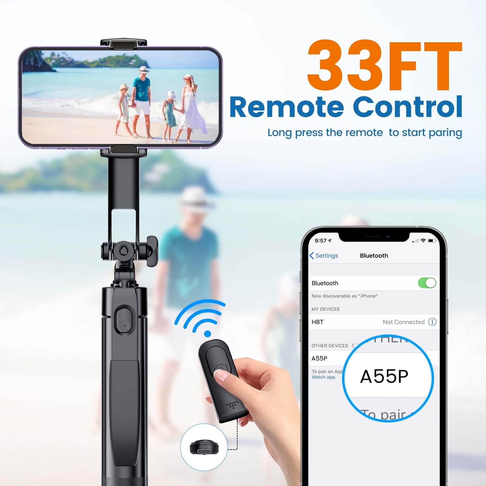 Avoalre 67" Selfie Stick, 360°Rotation Anti-shake Extendable Tripod for iPhone with Remote &Fill Light, Phone Tripod for Android/iOS