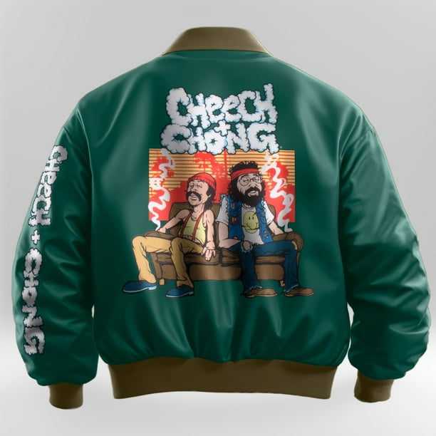 Cheech and Chong Mens Zip-Up Varsity Jacket Team 420 Graphic Print