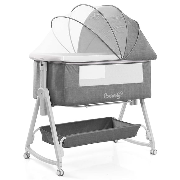 Magma Life Cuna Colecho 3 en 1 para Bebé, Cama Multifuncional con Mosquitero, Altura Ajustable, Convertible a Mecedora, Ruedas Silenciosas, Portátil, Canasta de Almacenaje, Tela Transpirable