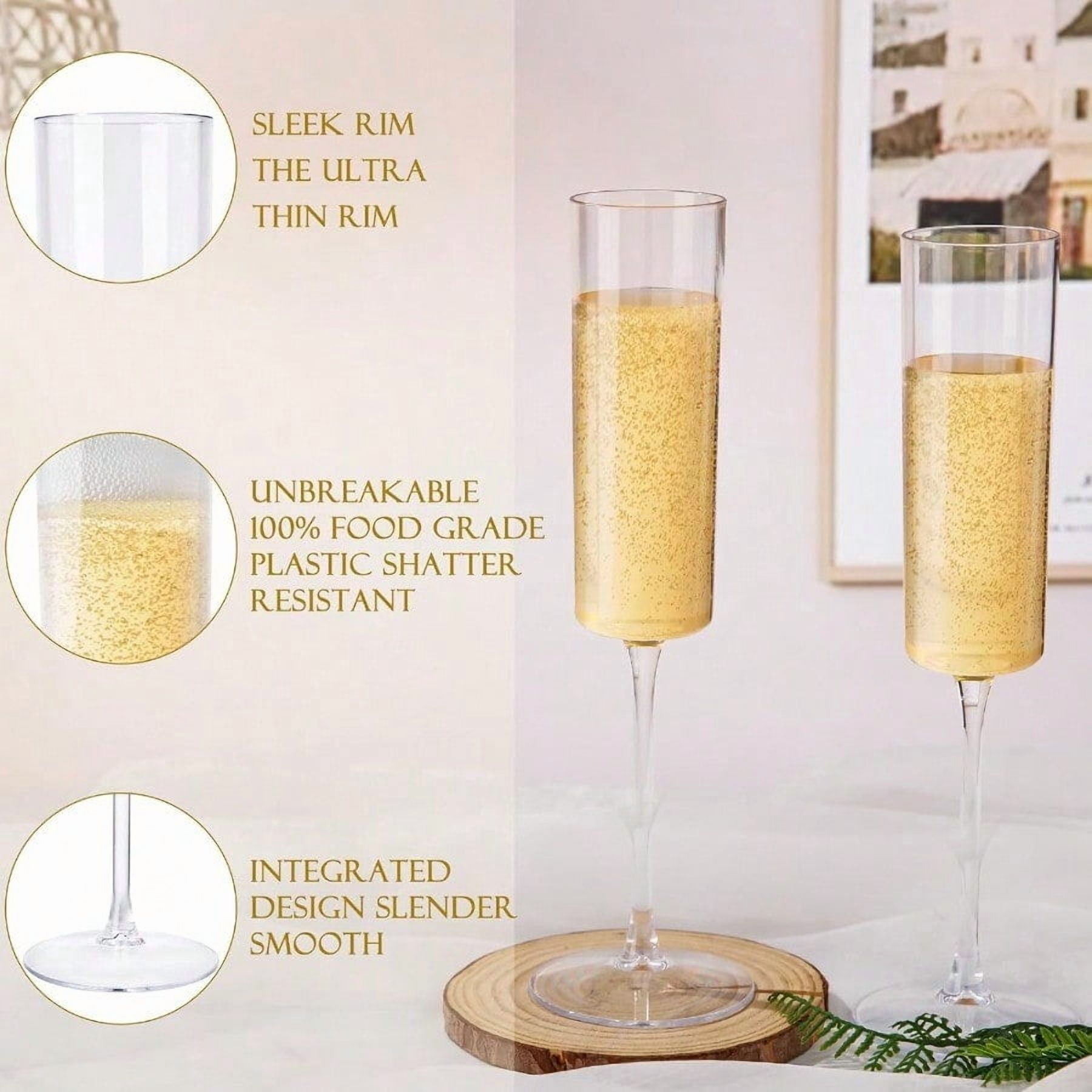 36 Pack Plastic Champagne Flutes - 6 Oz Disposable Champagne Glasses - Square Clear Plastic Toasting Glasses for Party Birthday Anniversary Wedding