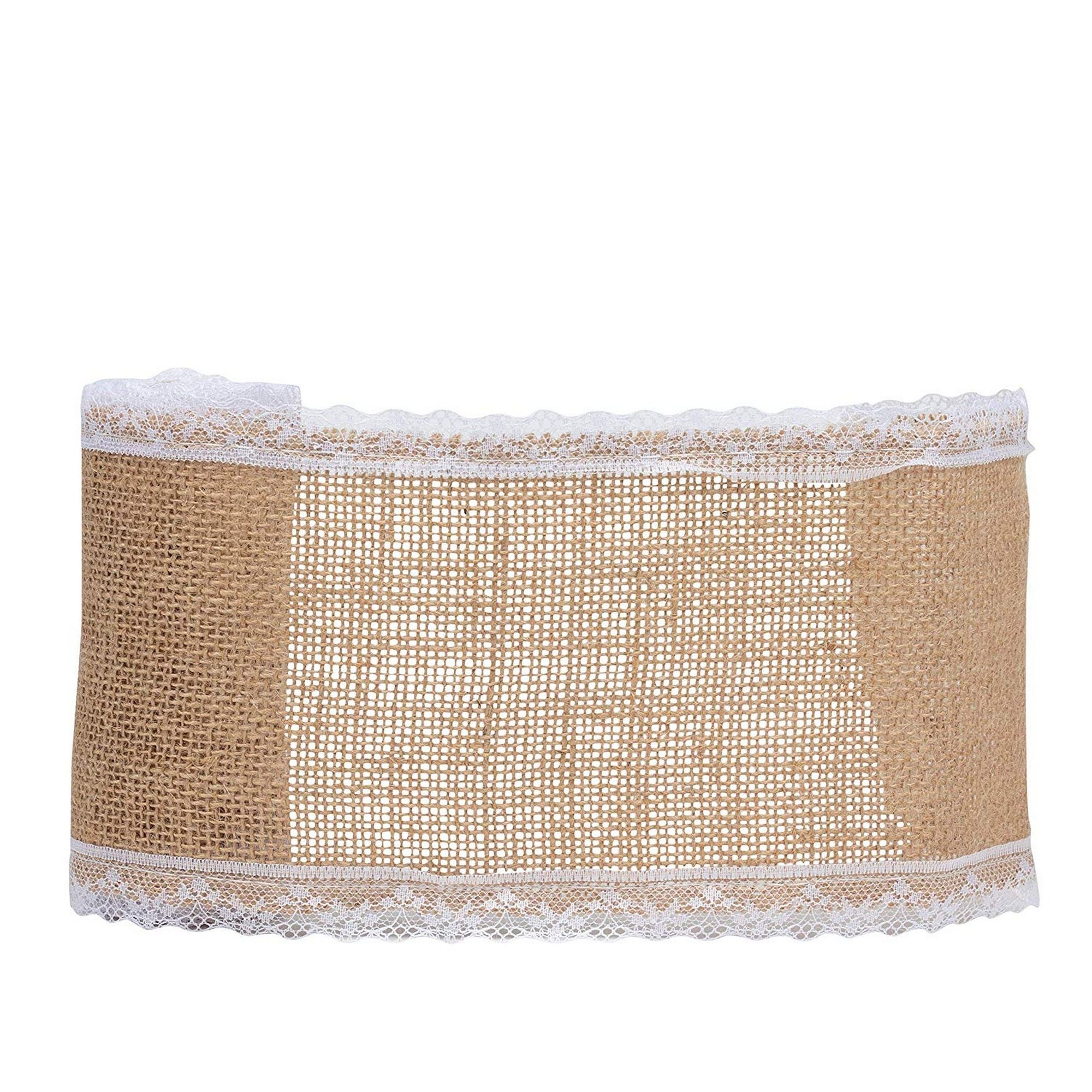 Burlap Fabric Roll 4Pack 4.72Inch Brown Burlap Ribbon with White